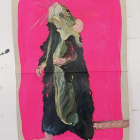 Rat, 2021, 48 × 31 cm, olie, acryl op archiefmap