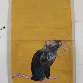 Rat, 2021, 48 × 31 cm, olie, acryl op archiefmap