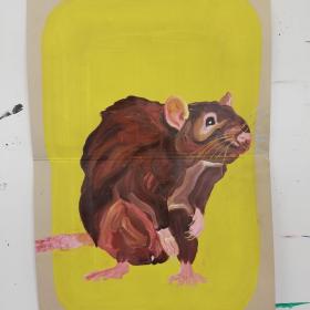 Rat, 2021, 48 × 31 cm, olie, acryl op archiefmap