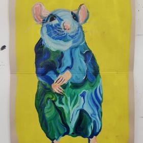 Rat, 2021, 48 × 31 cm, olie, acryl op archiefmap