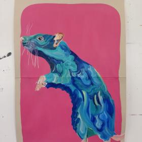 Rat, 2021, 48 × 31 cm, olie, acryl op archiefmap