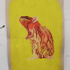 Rat, 2021, 48 × 31 cm, olie, acryl op archiefmap