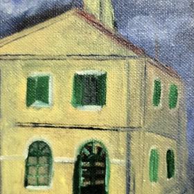 Gele huis, 2023, 18 × 12 cm, olie op doek